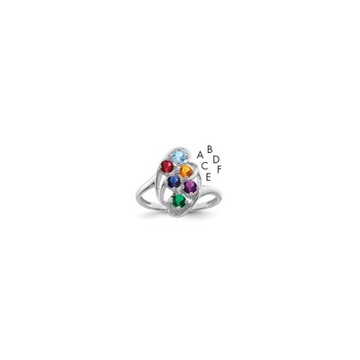 Sterling Silver Rhodium-plated Synthetic 6 Stone Mother's Ring