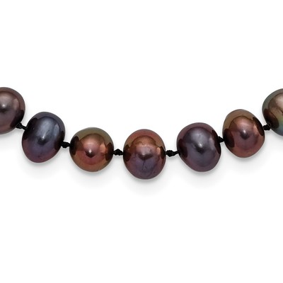 Sterling Silver Rhodium-plated 7-8mm Black Near-Round Freshwater Cultured Pearl 24 inch Necklace