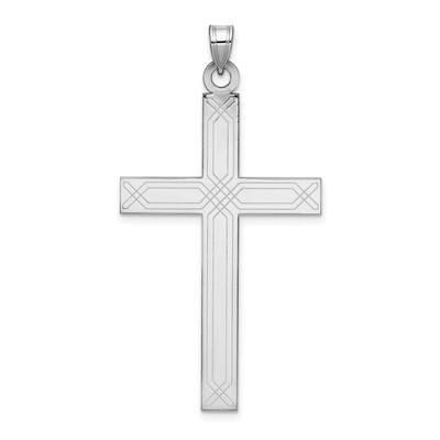 14k White Gold Solid Laser Etched Cross Pendant