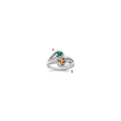 SS Rh-plated Personalized 2-Name Diamond and Synthetic 2 Stone Couple's Rin