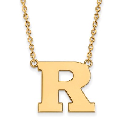 Sterling Silver Gold-plated LogoArt Rutgers University Letter R Large Pendant 18 inch Necklace