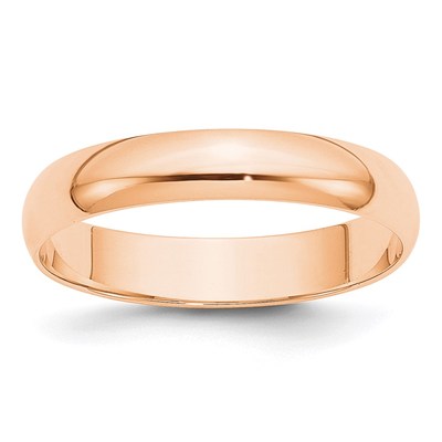 10k Rose Gold 4mm Lightweight Half Round Wedding Band Size 4