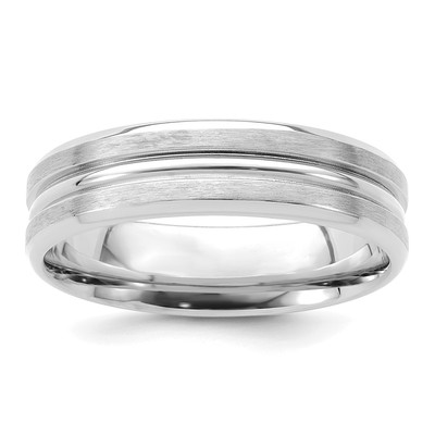 14k White Gold 6mm Lightweight Comfort Fit Brushed Satin with Center Groove Wedding Band Size 7.5