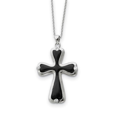 Sterling Silver & CZ Enameled My Refuge 18in Necklace