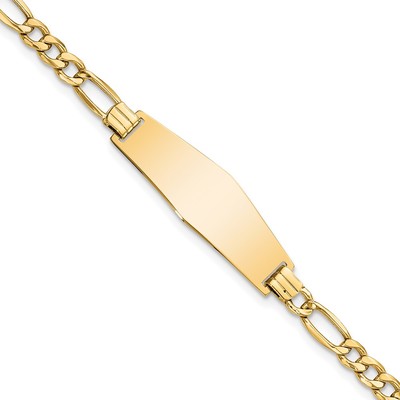 14k Semi-solid Soft Diamond Shape Figaro Link ID Bracelet