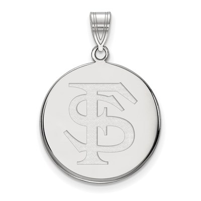 Sterling Silver Rhodium-plated LogoArt Florida State University F-S Large Disc Pendant