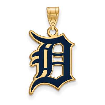 Sterling Silver Gold-plated MLB LogoArt Detroit Tigers Letter D Large Enameled Pendant
