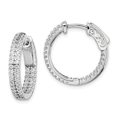 Sterling Shimmer Sterling Silver Rhodium-plated 100 Stone Pav? 1.3mm CZ In and Out Round Hinged Hoop Earrings