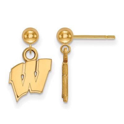 14k Gold LogoArt University of Wisconsin Letter W Dangle Ball Post Earrings