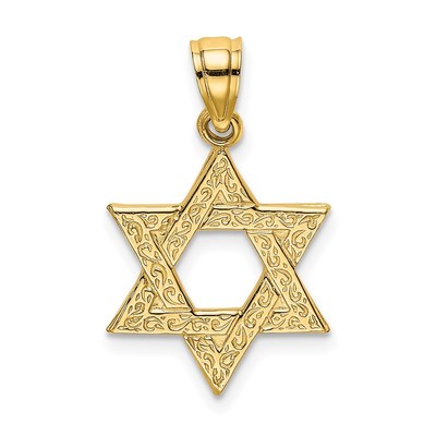 14K Engraved Swirls Star Of David Charm