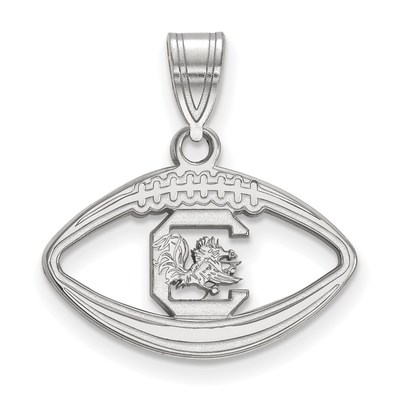 Sterling Silver Rhodium-plated LogoArt University of South Carolina Football Pendant