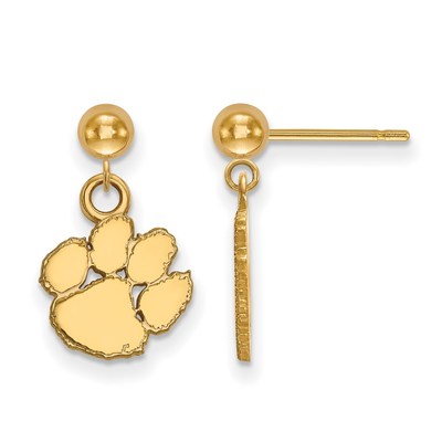 14k Gold LogoArt Clemson University Tiger Paw Dangle Ball Post Earrings