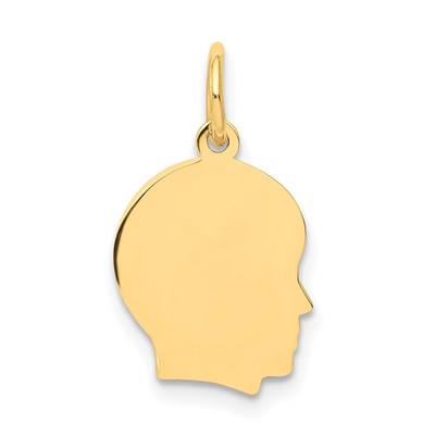 14k Plain Small .011 Gauge Facing Right Engravable Boy Head Charm