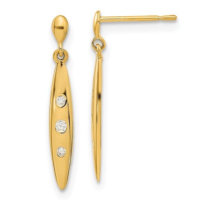 14k Madi K Oval w/3-CZs Dangle Post Earrings