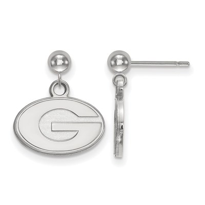 14k White Gold LogoArt University of Georgia Letter G Dangle Ball Post Earrings