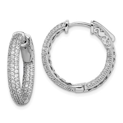 Sterling Shimmer Sterling Silver Rhodium-plated 200 Stone Pav? 1.1mm CZ In and Out Round Hinged Hoop Earrings
