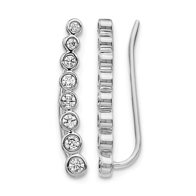 14k White Gold Diamond Graduated Ear Climber Earrings