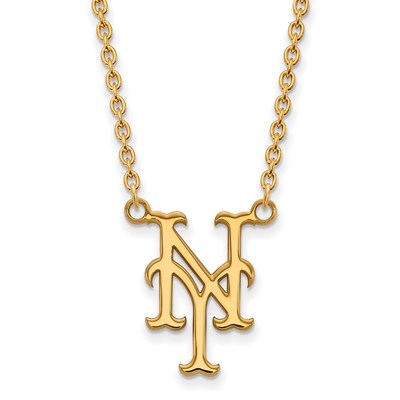 14k Gold MLB LogoArt New York Mets N-Y Large Pendant 18 inch Necklace