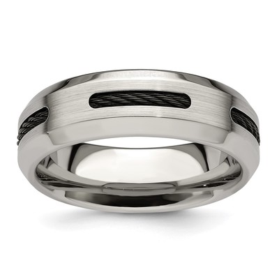Edward Mirell Brushed/Polished Cobalt with Black Cable Accent 7mm Band Size 11