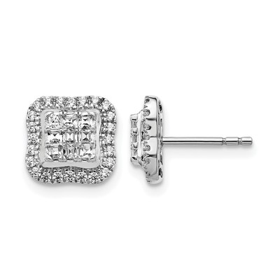 14k White Gold Diamond Square Cluster Post Earrings