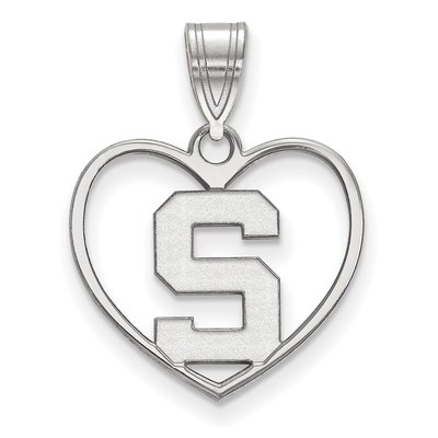 Sterling Silver Rhodium-plated LogoArt Michigan State University Letter S Heart Pendant
