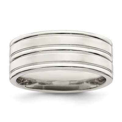 Sterling Silver 8mm Polished Flat Grooved Fancy Band Size 10.5