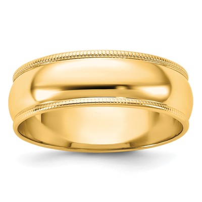 14k Yellow Gold 6mm Lightweight Milgrain Half Round Wedding Band Size 4.5