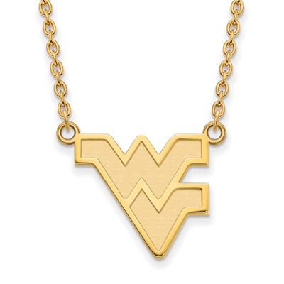 14k Gold LogoArt West Virginia University W-V Large Pendant 18 inch Necklace