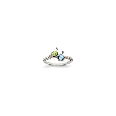 Sterling Silver Antiqued w/14k 2-stone w/Diamond Mother's Ring Semi-Mount