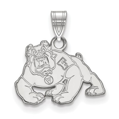 Sterling Silver Rhodium-plated LogoArt California State University Fresno Bulldog Small Pendant