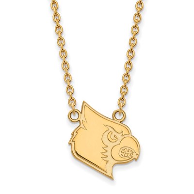 10k Gold LogoArt University of Louisville Cardinal Large Pendant 18 inch Necklace