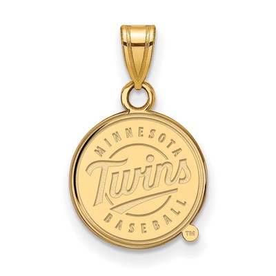 Sterling Silver Gold-plated MLB LogoArt Minnesota Twins Script Baseball Small Pendant