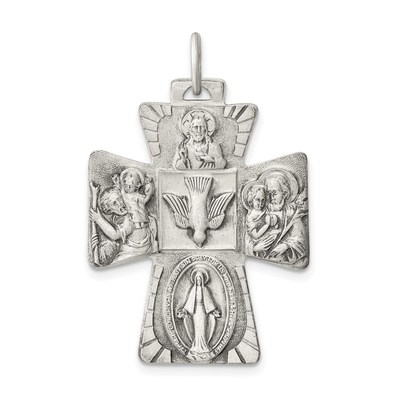 Sterling Silver Antiqued Reversible 4-way Medal