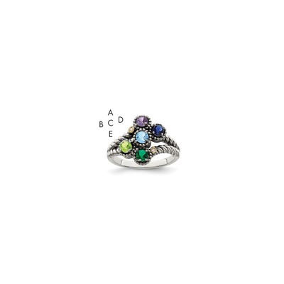 Sterling Silver Antiqued w/14k 5-stone w/Diamond Mother's Ring Semi-Mount