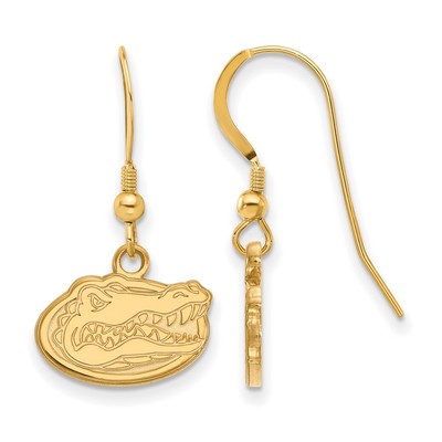Sterling Silver Gold-plated LogoArt University of Florida Gator Extra Small Dangle Wire Earrings