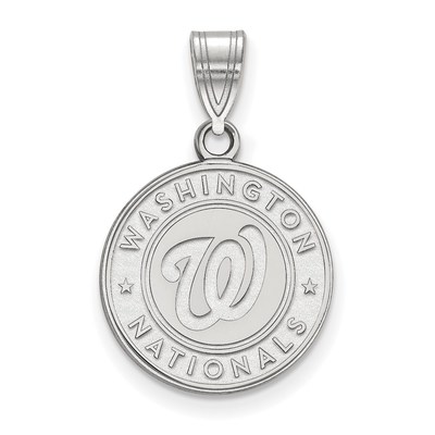 Sterling Silver Rhodium-plated MLB LogoArt Washington Nationals Circle Medium Pendant