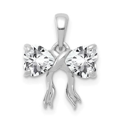 14k White Gold Polished White Topaz Bow Pendant