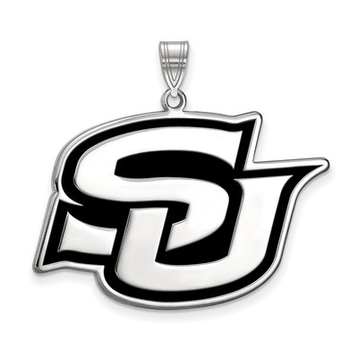 Sterling Silver Rhodium-plated LogoArt Southern University Jaguars Extra Large Enameled Pendant
