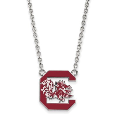 Sterling Silver Rhodium-plated LogoArt University of South Carolina Large Enameled Pendant 18 inch Necklace