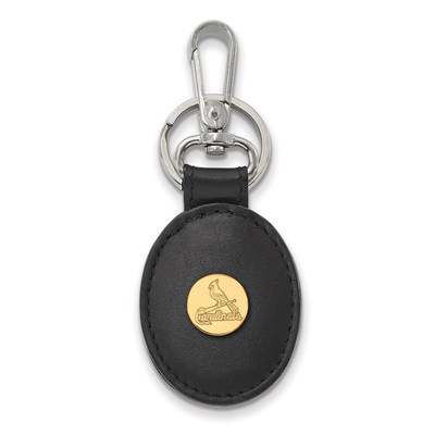 SS Gold-plat. MLB LogoArt St. Louis Cardinals Black Leather Oval Key Chain