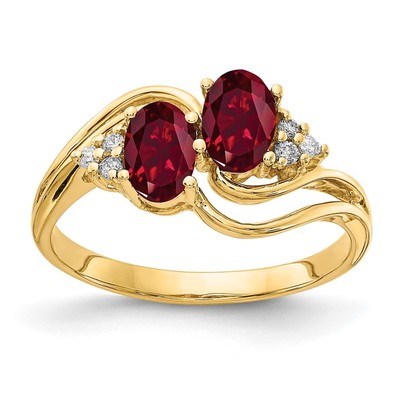 14k 6x4mm Oval Created Ruby AA Diamond ring