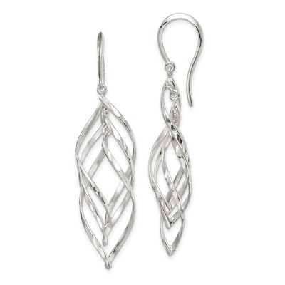 Sterling Silver Fancy Polished & Diamond-cut Twisted Dangle Earrings