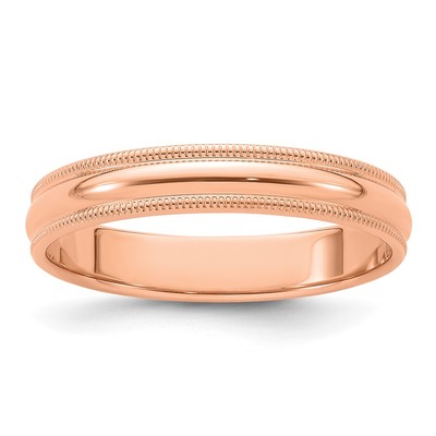 14k Rose Gold 4mm Milgrain Half-Round Wedding Band Size 12