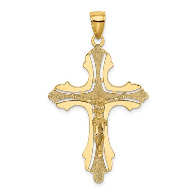 14K Textured Cut-Out Crucifix W/Budded Tips Charm