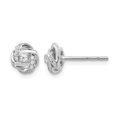 14k White Gold Diamond Knot Post Earrings