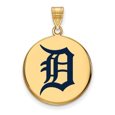 Sterling Silver Gold-plated MLB LogoArt Detroit Tigers Large Enameled Disc Pendant