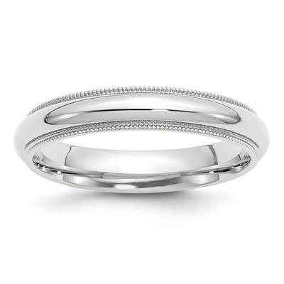 10k White Gold 4mm Milgrain Half Round Comfort Fit Wedding Band Size 5