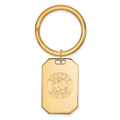 Sterling Silver Gold-plated MLB LogoArt Boston Red Sox Key Ring