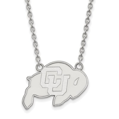 10k White Gold LogoArt University of Colorado Buffalo Large Pendant 18 inch Necklace