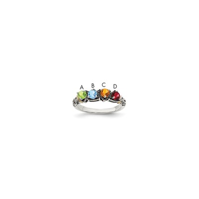 Sterling Silver Antiqued w/14k 4-stone Mother's Ring Mounting